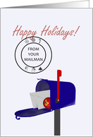 Holiday Greetings From Mailman Mail And Bauble In Mailbox card