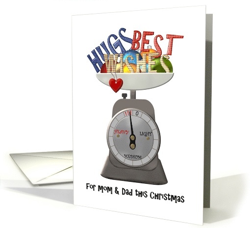 For Mom and Dad Christmas Wishes and Baubles on a Weighing Scale card