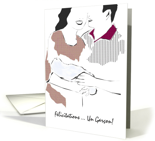 French Congratulations New Baby Boy Happy Parents Holding Baby card