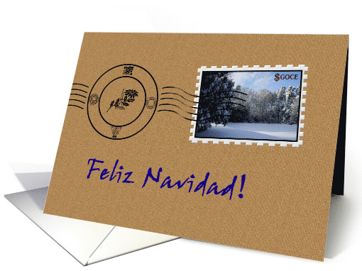 Spanish Christmas Greeting Postage Stamp And Envelope Design card