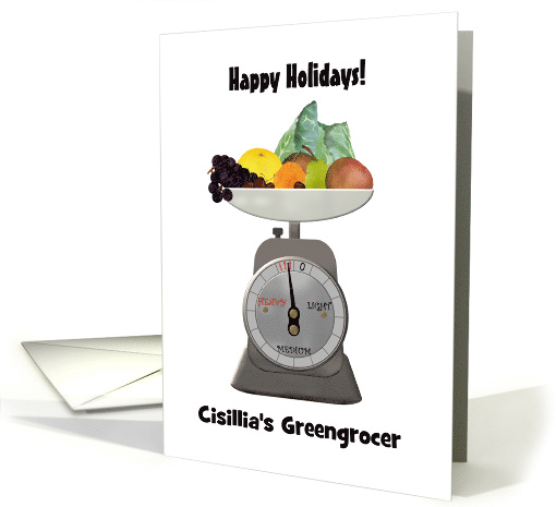 Holiday from Greengrocer to Customers Fruits Vegetables on Scale card