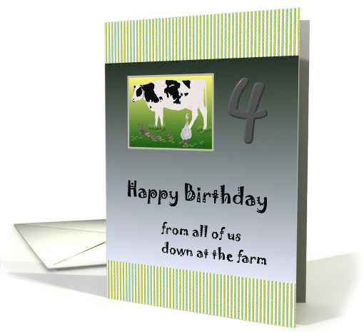 4th Birthday Greeting From Farm Animals Ducks And Cow card (970967)