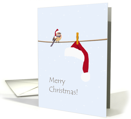 Chirpy Christmas Greeting Bird On Washing Line Santa's Hat card
