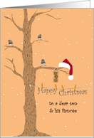 Christmas for Son and Fiancee Cute Birds Waiting for Christmas card