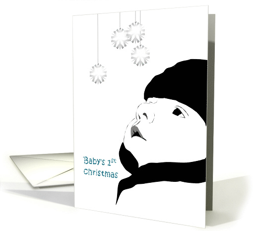 Baby's First Christmas Baby Looking At Snowflake Ornaments card