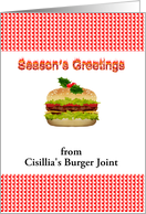 Holly on Top of Cheeseburger Burger Joint to Customers Christmas card