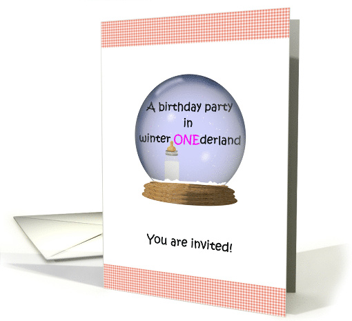 1st Birthday Party Invite Winter ONEderland in a Snowglobe card