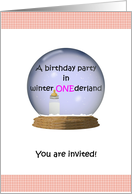 1st Birthday Party Invite Winter ONEderland in a Snowglobe card