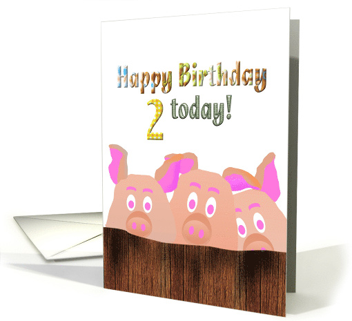 2nd Birthday Piggies Looking Over A Wooden Fence card (996091)