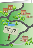 Birthday party invitation, Map and directions to the party place card