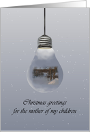 Christmas for Mother of my Children Snow Scene Reflected on Light Bulb card