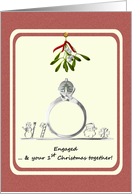 First Christmas Engaged Couple Bauble Engagement Ring Mistletoe card