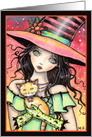 Witch with Peaches - Halloween Witch and Orange Tabby Cat card