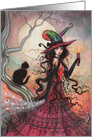 October Flame Halloween Witch and Black Cat Art card
