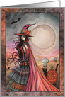 The Fanciful Witch Halloween Witch and Black Cat Art card