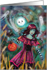 The Smiling Moon Halloween Zombie Girl and Ghosts card