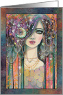 Blank All Occasion Card - Galaxy Girl Bohemian Art by Molly Harrison card