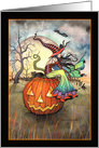 Halloween Card One Giant Pumpkin Witch and Black Cat card