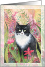 Tuxedo Cat in Colorful Garden Thank You card