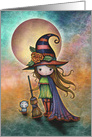 Cute Halloween Witch and Cat Art card