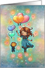 Little Girl with Kitty and Balloons Valentine’s Day card