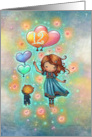 Twelve Year Old Birthday Little Girl with Kitty and Heart Balloons card