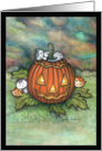 Halloween Mischief Cute Kittens and Pumpkin card