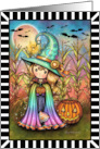 Cute Witch with Cat Halloween Art card