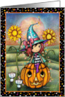 Witch with Two White Kittens Halloween Art card