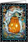 Little Halloween Ghost and Ghost Cat with Jack-o-Lantern card