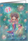 11th Birthday for Little Girl Cute Mermaid with Jellyfish card