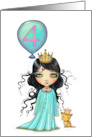 4th Birthday Little Princess with Her Orange Tabby Cat and Balloon card