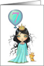 7th Birthday Little Princess with Her Orange Tabby Cat and Balloon card