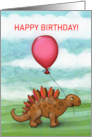 Happy Birthday Stegosaurus with Big Red Balloon for Boy or Girl card
