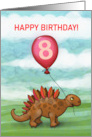 8th Birthday Dinosaur with Red Balloon Cute Art card