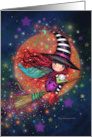 Halloween Card Little Witch with Cat on Broom card