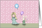 Girls Birthday Card - Balloons, Bunny, Girl card