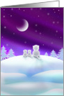 Chirstmas Holiday Card - Cute White Cats on Snow Hill card