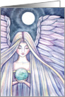 Christmas Holiday Angel Card - Angel holding Earth - Fantasy Art by Molly Harrison card