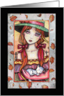 Little Autumn Witch Halloween Card - Holding Sweet Tabby Cat card