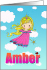 Birthday Card - Amber Name - Fairy Princess in Clouds card