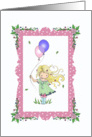 Little Birthday Girl with Balloons and Flowers card
