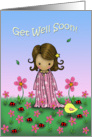 Get Well Soon - Little Girl with Ladybugs and Flowers card