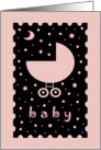 Girl Baby Shower Invitation - Pink Baby Buggy - Stars and Moons card