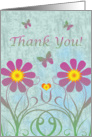 Thank You Card - All Occasion - Happy Flowers and Butterflies card