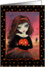 Halloween Card Big Eye Girl with Jack-O-Lantern - by Molly Harrison card