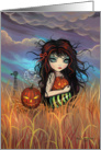 Halloween Card Big Eye Fairy Girl with Jack-O-Lantern - by Molly Harrison card