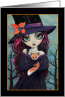 Blank Card - Big Eye Witch with Fox card