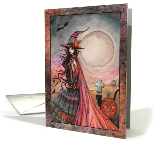The Fanciful Witch Halloween Witch and Black Cat Art card (1635444)