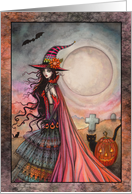 The Fanciful Witch Halloween Witch and Black Cat Art card